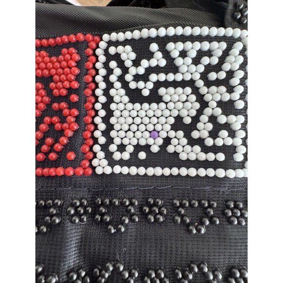 Vintage 70s Beaded Neon Cat Kitten Shoulder Bag Purse Satchel Retro Drawstring - Picture 8 of 11